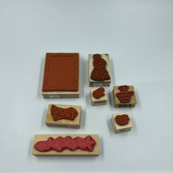 Vintage Lot 7 Rubber Stamp Lot Paper Crafting Junk Journaling Baby Shower Party - Picture 8 of 8